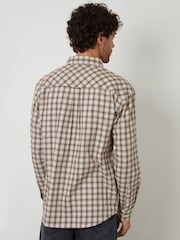 Threadbare Brown Brushed Check Flannel Relaxed Fit Shirt - Image 2 of 4