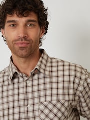 Threadbare Brown Brushed Check Flannel Relaxed Fit Shirt - Image 4 of 4