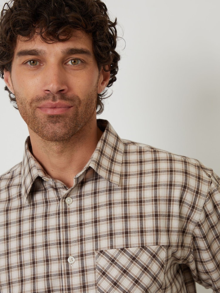 Threadbare Brown Brushed Check Flannel Relaxed Fit Shirt - Image 4 of 4 Threadbare Brown Brushed Check Flannel Relaxed Fit Shirt - Image 4 of 4