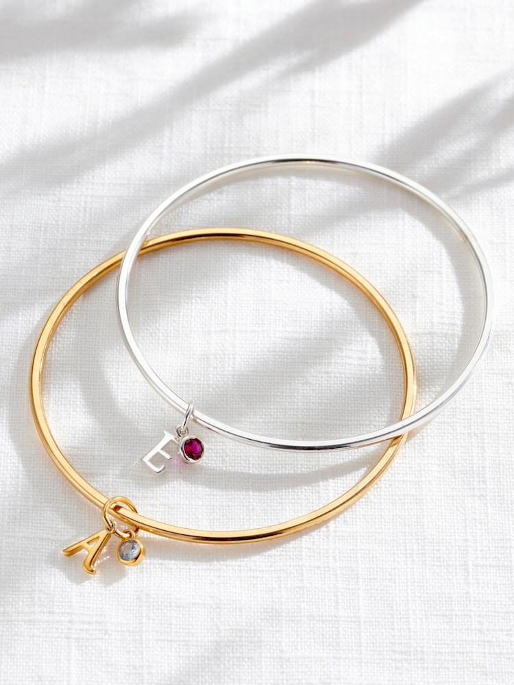 Posh Totty Designs Silver Tone Italic Initial & Birthstone Charm Bangle - Image 2 of 4