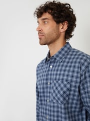 Threadbare Blue Brushed Check Flannel Relaxed Fit Shirt - Image 4 of 4