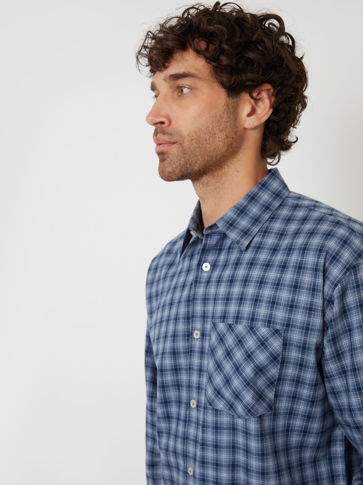 Threadbare Blue Brushed Check Flannel Relaxed Fit Shirt - Image 4 of 4 Threadbare Blue Brushed Check Flannel Relaxed Fit Shirt - Image 4 of 4