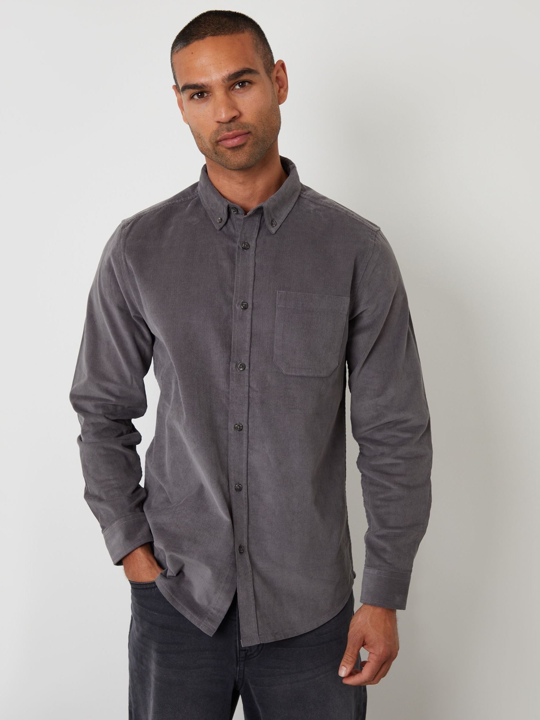 Threadbare Grey Corduroy Shirt In Slate - Image 3