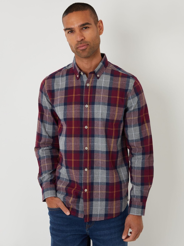 Threadbare Red Brushed Flannel Check Long Sleeve Shirt - Image 1 of 4 Threadbare Red Brushed Flannel Check Long Sleeve Shirt - Image 1 of 4