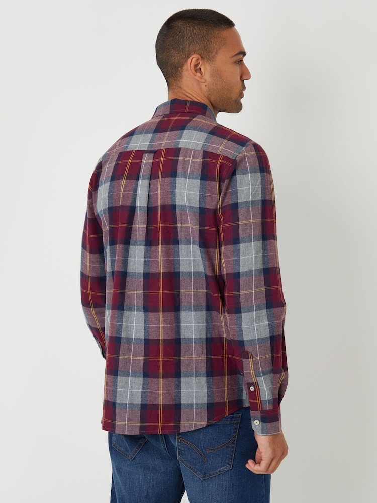 Threadbare Red Brushed Flannel Check Long Sleeve Shirt - Image 2 of 4 Threadbare Red Brushed Flannel Check Long Sleeve Shirt - Image 2 of 4