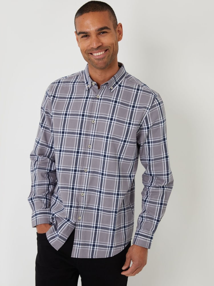 Threadbare Grey Brushed Flannel Check Long Sleeve Shirt - Image 1 of 4 Threadbare Grey Brushed Flannel Check Long Sleeve Shirt - Image 1 of 4