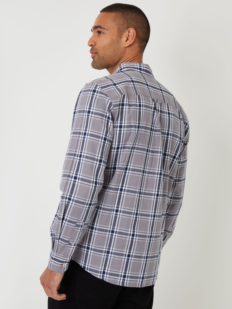 Threadbare Grey Brushed Flannel Check Long Sleeve Shirt - Image 2 of 4 Threadbare Grey Brushed Flannel Check Long Sleeve Shirt - Image 2 of 4