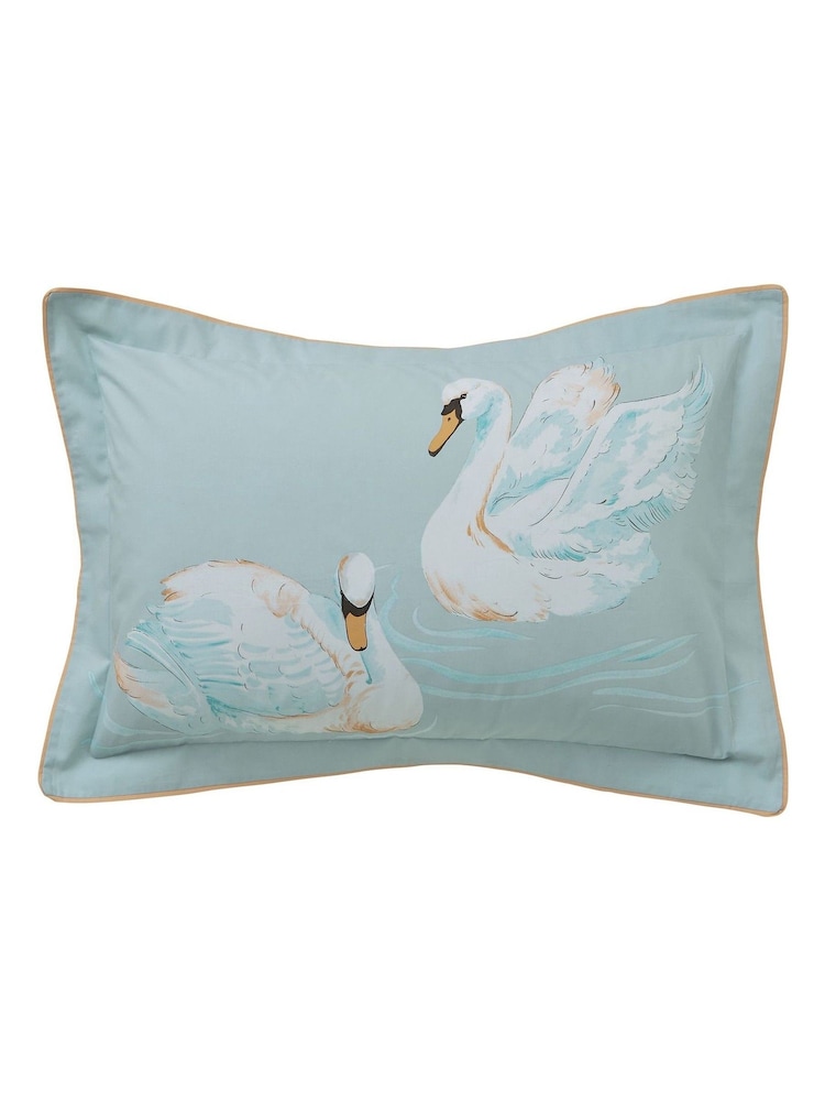 Yvonne Ellen Aqua Sister Swans 100% Cotton Pillowcase Pair - Image 4 of 4