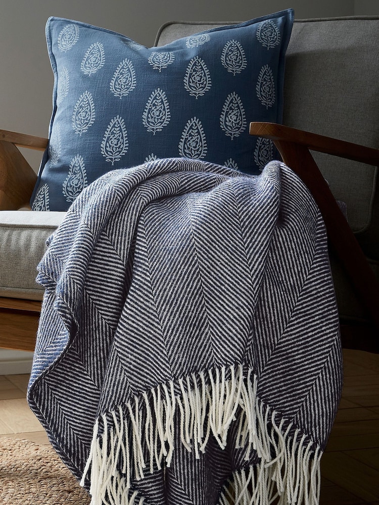 Murmur Navy Ennis 100% Wool Throw - Image 1 of 4