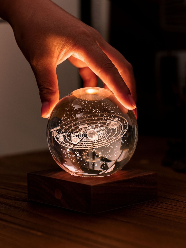 Gingko Walnut Amber Crystal Light with 3D Laser Solar System - Image 1 of 5 Gingko Walnut Amber Crystal Light with 3D Laser Solar System - Image 1 of 5