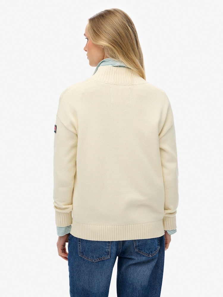 Superdry Cream Slouchy Knitted Half Zip Jumper - Image 2 of 6 Superdry Cream Slouchy Knitted Half Zip Jumper - Image 2 of 6