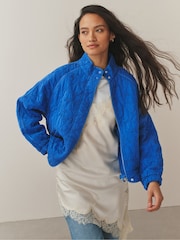 Cobalt Blue Embroidered Quilted Jacket - Image 1 of 8