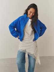 Cobalt Blue Embroidered Quilted Jacket - Image 4 of 8