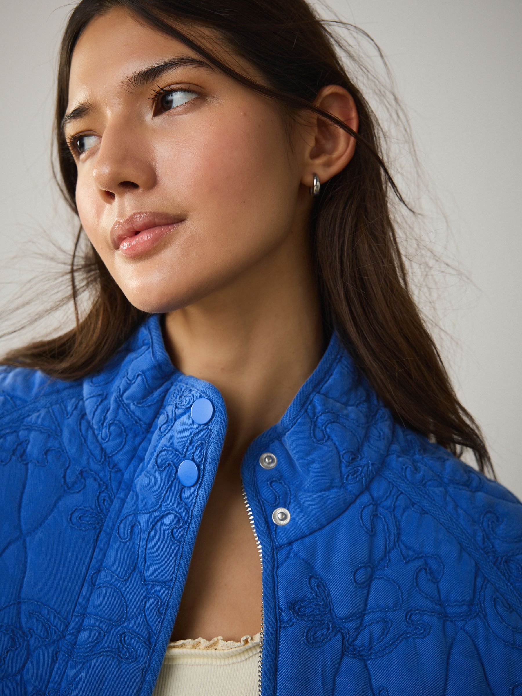 Buy Cobalt Blue Embroidered Funnel Neck Quilted Jacket from Next USA