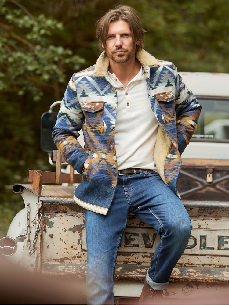 Joe Browns Blue Aztec Print Overshirt - Image 1 of 7 Joe Browns Blue Aztec Print Overshirt - Image 1 of 7