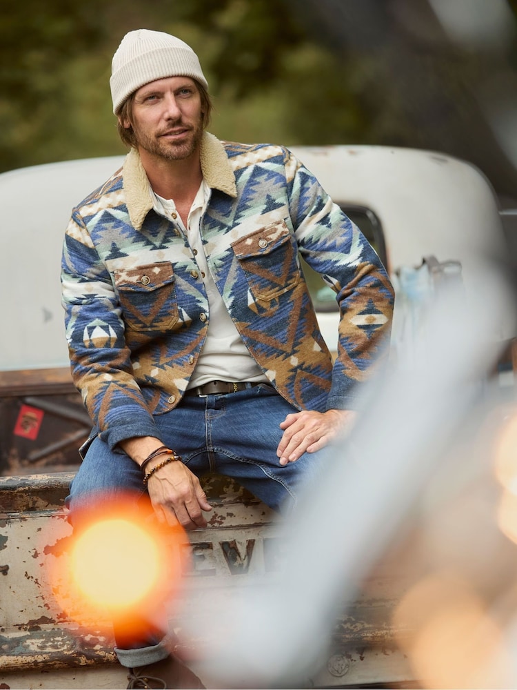 Joe Browns Blue Aztec Print Overshirt - Image 2 of 7 Joe Browns Blue Aztec Print Overshirt - Image 2 of 7