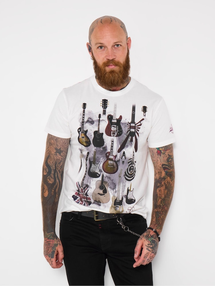 Joe Browns White Guitar Graphic T-Shirt - Image 1 of 5 Joe Browns White Guitar Graphic T-Shirt - Image 1 of 5