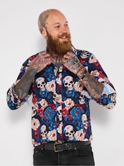 Joe Browns Blue All Over Skull Print Shirt - Image 2 of 6
