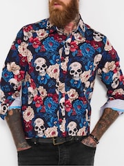 Joe Browns Blue All Over Skull Print Shirt - Image 3 of 6