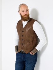 Joe Browns Brown Button-Up Leather Waistcoat - Image 2 of 8