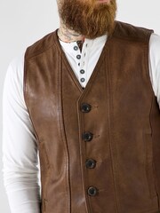 Joe Browns Brown Button-Up Leather Waistcoat - Image 5 of 8