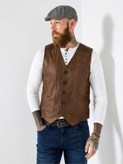 Joe Browns Brown Button-Up Leather Waistcoat - Image 7 of 8