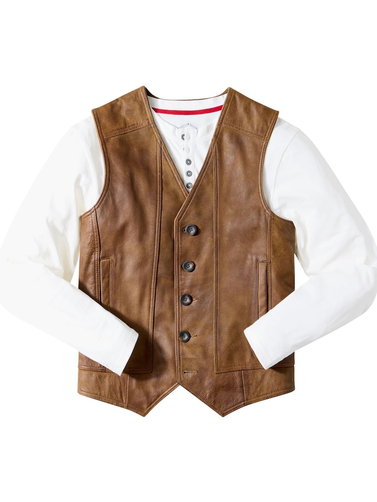 Joe Browns Brown Button-Up Leather Waistcoat - Image 8 of 8