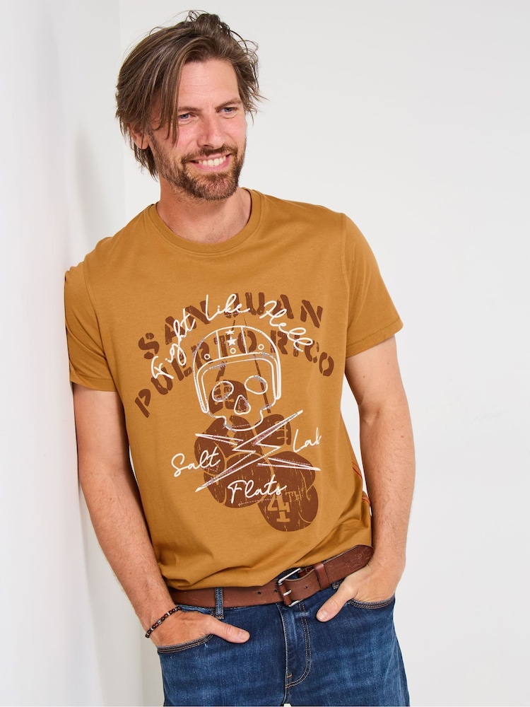 Joe Browns Orange Biker Skull Flatlock Stitch T-Shirt - Image 1 of 5
