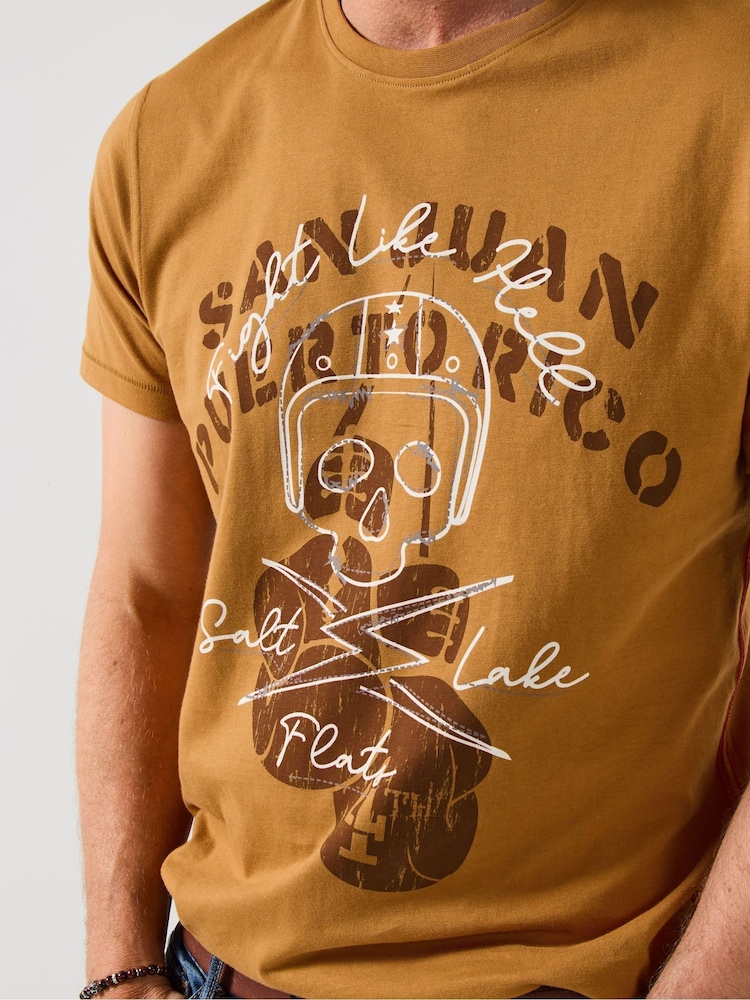 Joe Browns Orange Biker Skull Flatlock Stitch T-Shirt - Image 2 of 5