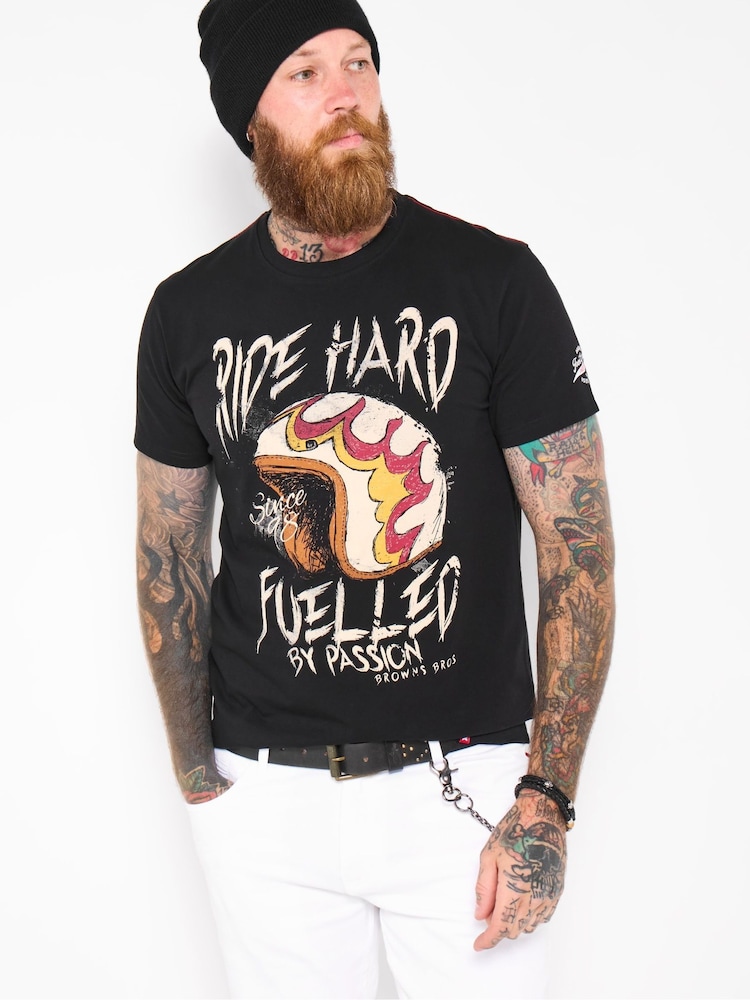 Joe Browns Black Biker Helmet Print T-Shirt - Image 1 of 5