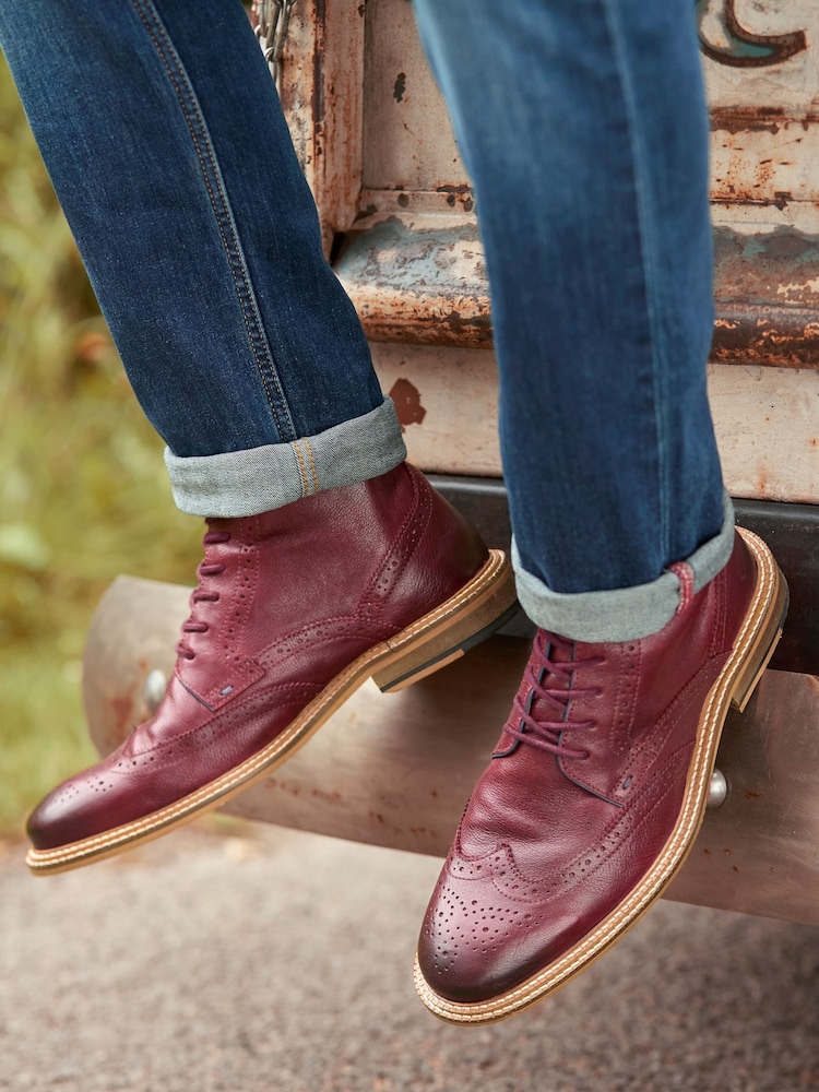 Joe Browns Red Leather Brogue Boots - Image 1 of 6