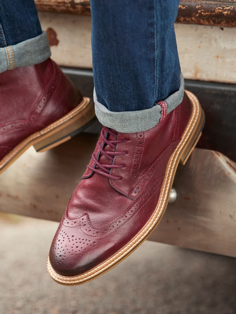 Joe Browns Red Leather Brogue Boots - Image 2 of 6