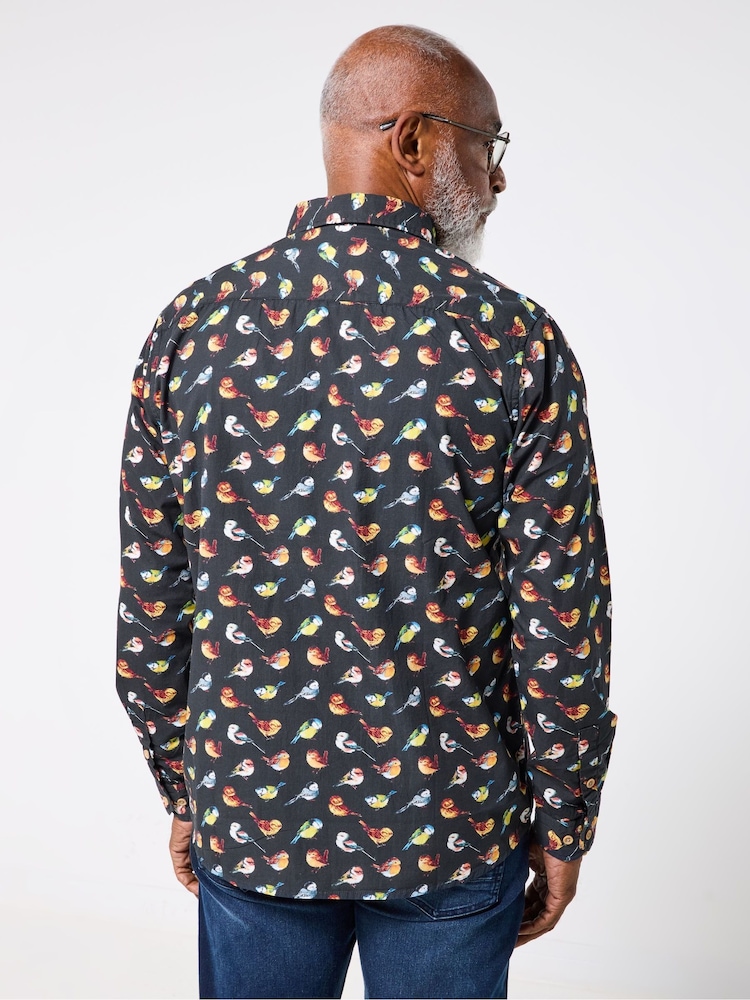 Joe Browns Black Bird Print Shirt - Image 2 of 5 Joe Browns Black Bird Print Shirt - Image 2 of 5