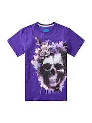 Joe Browns Purple Floral Skull Print T-Shirt - Image 5 of 5