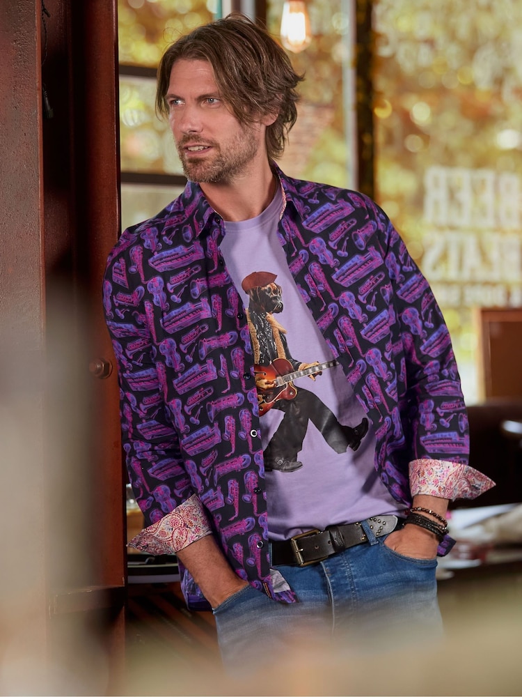 Joe Browns Purple Saxophone Print Shirt - Image 1 of 7