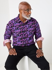 Joe Browns Purple Saxophone Print Shirt - Image 2 of 7
