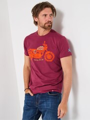 Joe Browns Purple Stylish Crew Neck Biker T-Shirt - Image 2 of 7