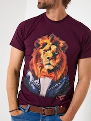 Joe Browns Purple Twin Needle Finish Stylish Graphic T-Shirt - Image 2 of 5