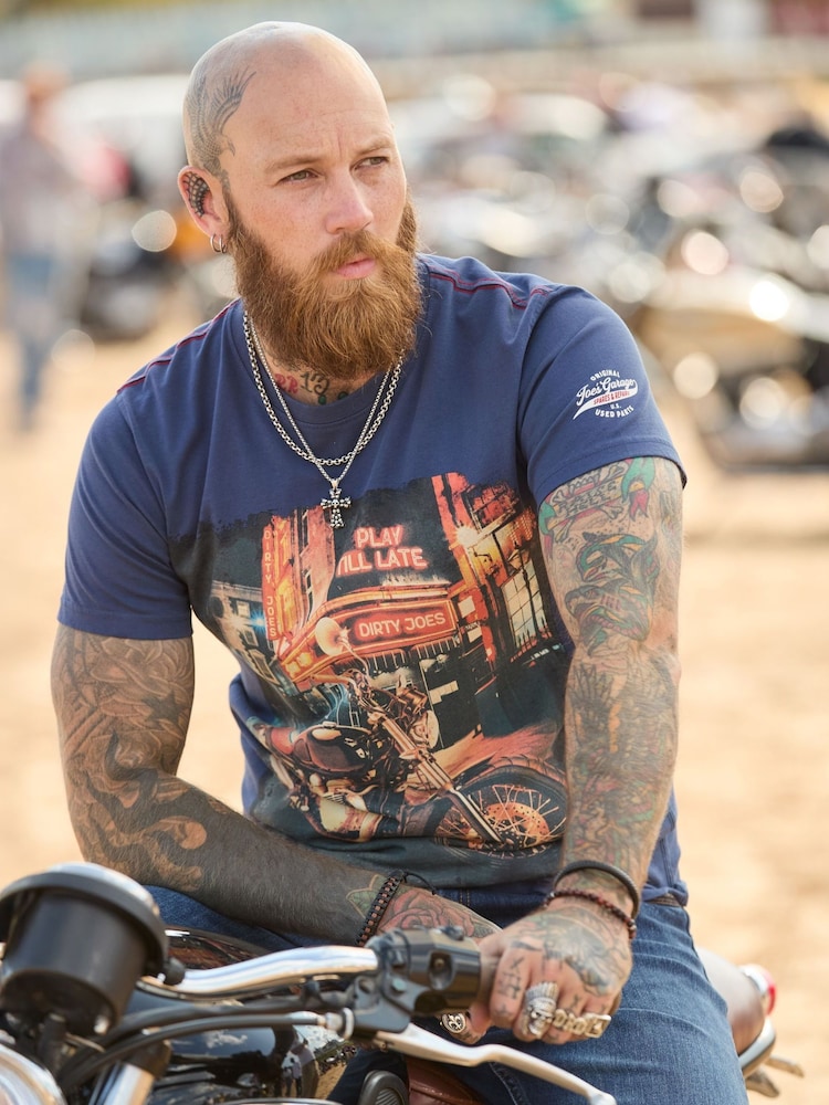 Joe Browns Blue Crew Neck Biker Style T-Shirt - Image 1 of 6
