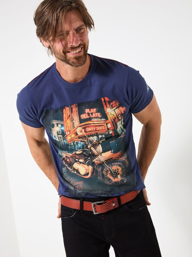 Joe Browns Blue Crew Neck Biker Style T-Shirt - Image 2 of 6 Joe Browns Blue Crew Neck Biker Style T-Shirt - Image 2 of 6