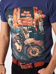 Joe Browns Blue Crew Neck Biker Style T-Shirt - Image 3 of 6