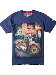 Joe Browns Blue Crew Neck Biker Style T-Shirt - Image 6 of 6