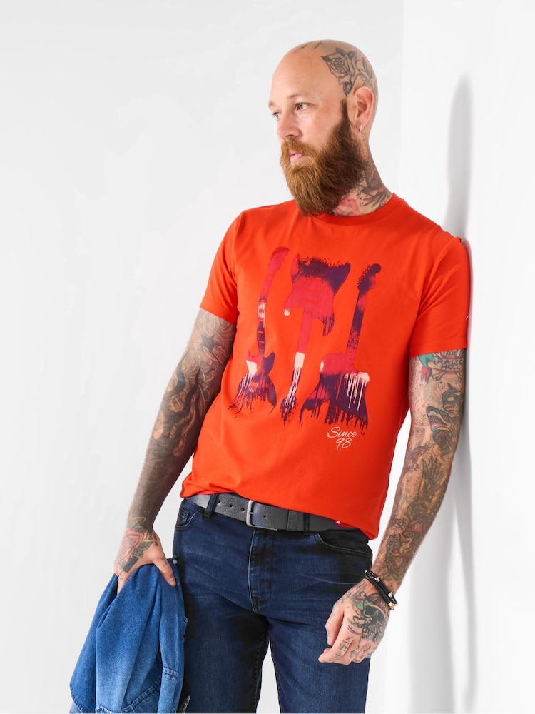 Joe Browns Orange Triple Guitar Graphic T-Shirt - Image 2 of 6 Joe Browns Orange Triple Guitar Graphic T-Shirt - Image 2 of 6