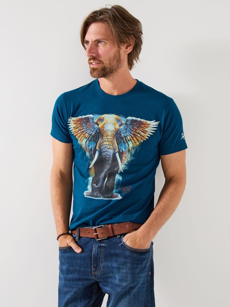 Joe Browns Blue Casual Short Sleeve Graphic T-Shirt - Image 1 of 6