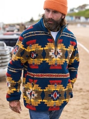 Joe Browns Blue Patterned Borg Funnel Fleece - Image 2 of 7