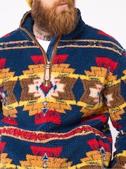 Joe Browns Blue Patterned Borg Funnel Fleece - Image 4 of 7