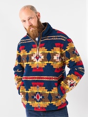 Joe Browns Blue Patterned Borg Funnel Fleece - Image 6 of 7