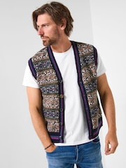 Joe Browns Blue Bold Pattern Knitted Waistcoat - Image 1 of 6