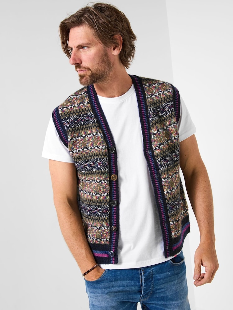 Joe Browns Blue Bold Pattern Knitted Waistcoat - Image 1 of 6