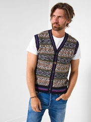 Joe Browns Blue Bold Pattern Knitted Waistcoat - Image 2 of 6